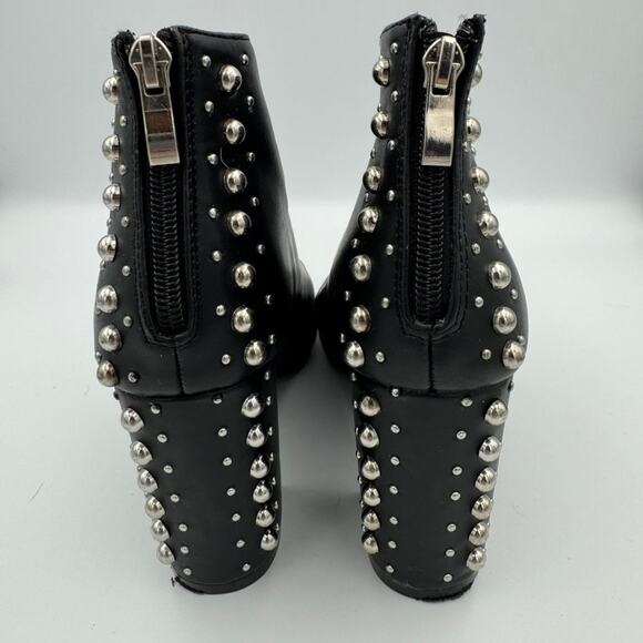 Madden Girl Arla Studded Peep Toe Booties Black 8.5M Block Heel Zip Back - Picture 4 of 8